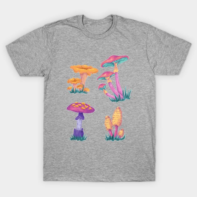 Vintage Colorful Mushrooms - Hippie Art T-Shirt by rosiemoonart